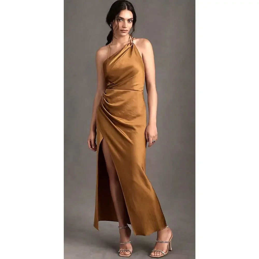 NWT Anthropologie Significant Other Copper Gracie Backless Satin Dress 12 - Picture 1 of 13